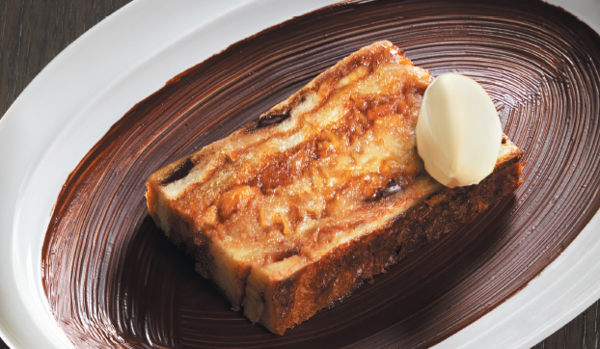 Caramelized banana bread and butter pudding