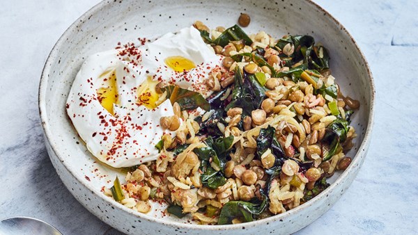 Caramelized beet-lentil pilaf