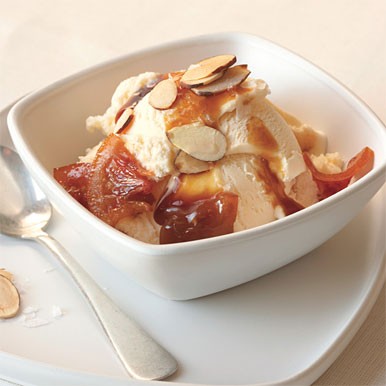 Caramelized blood orange and almond sundaes