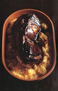 Caramelized breast of pork with turnip and pumpkin mash