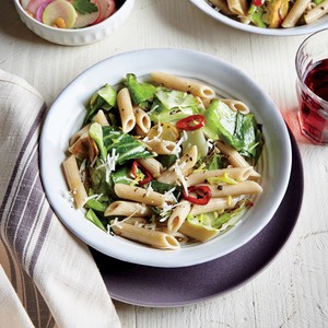 Caramelized cabbage with whole-wheat penne and provolone