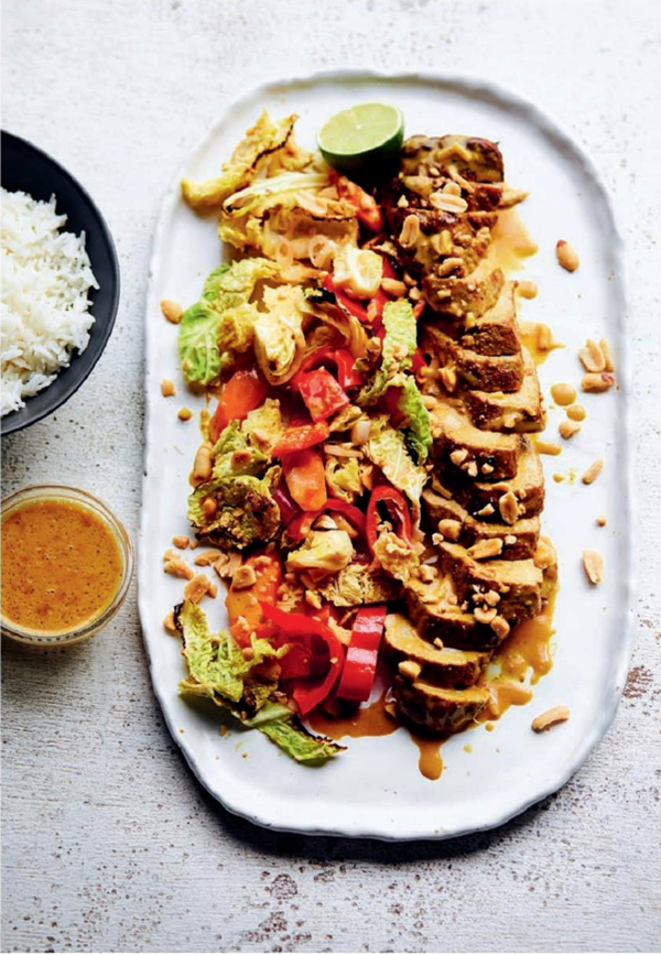 Caramelized coconut pork fillet with roasted cabbage & peanuts