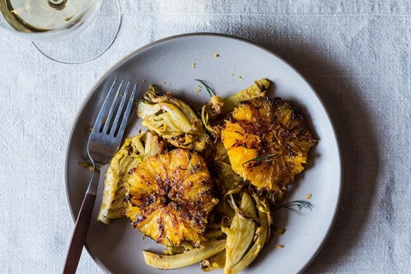 Caramelized fennel, leek, and orange salad