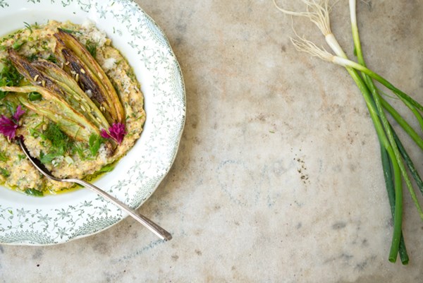 Caramelized fennel on herbed polenta