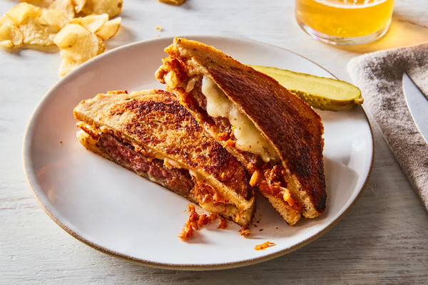 Caramelized kimchi patty melt