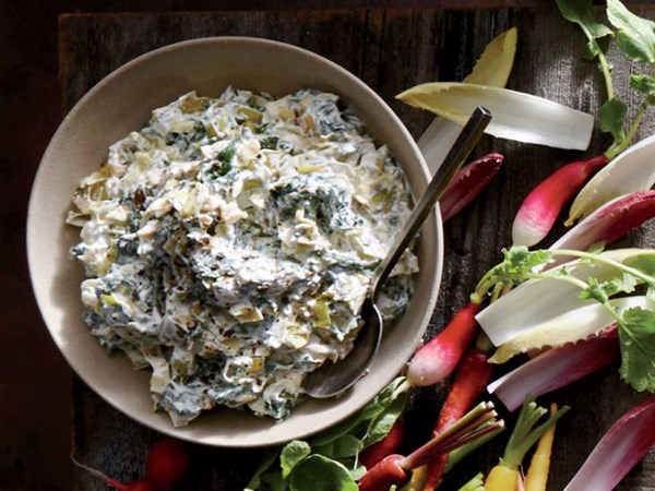 Caramelized leek and spinach dip