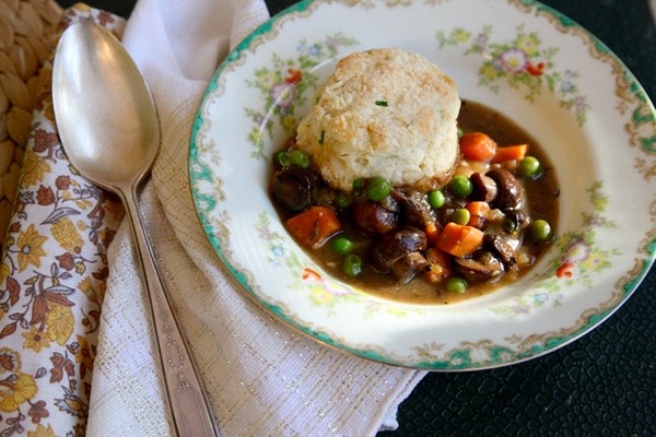 Caramelized mushrooms and dumplings