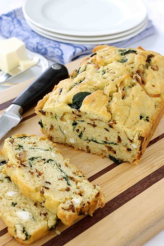 Caramelized onion & spinach olive oil quick bread