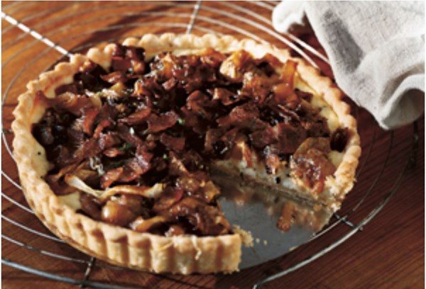 Caramelized onion and bacon tart
