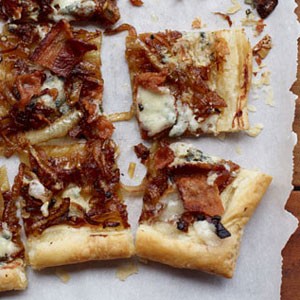 Caramelized onion, bacon, and blue cheese tart
