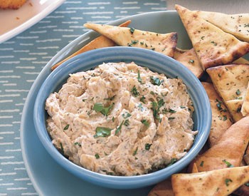 Caramelized-onion dip with cilantro-garlic pita chips