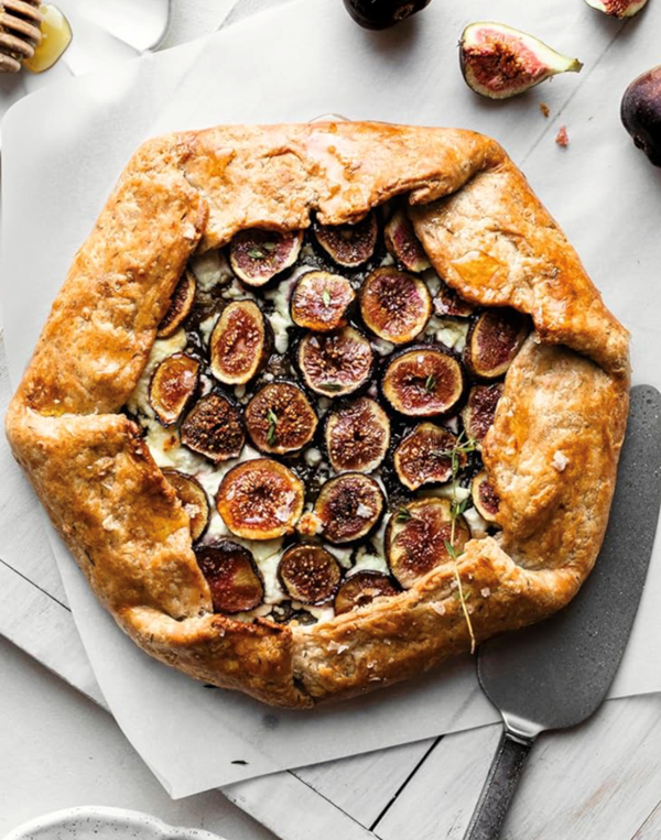 Caramelized onion, fig & goat cheese galette