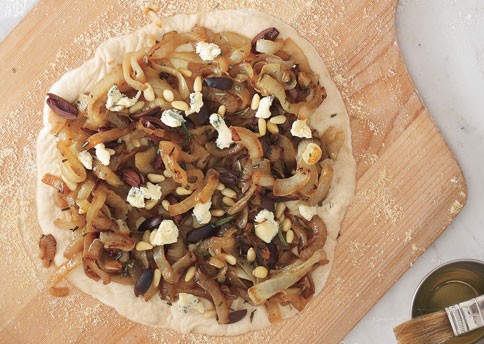 Caramelized onion, rosemary, and pine nut topping
