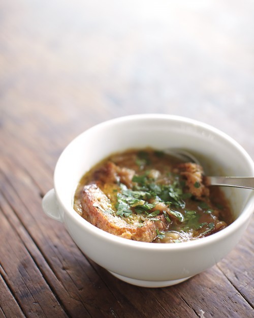 Caramelized onion soup with onions to spare