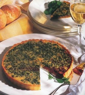 Caramelized onion, spinach and blue cheese quiche
