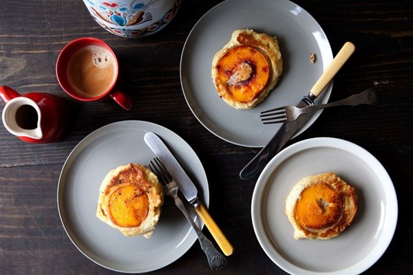 Caramelized peach pancakes