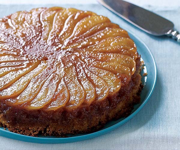 Caramelized pear upside-down cake
