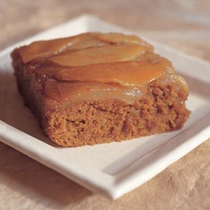 Caramelized pear upside-down gingerbread