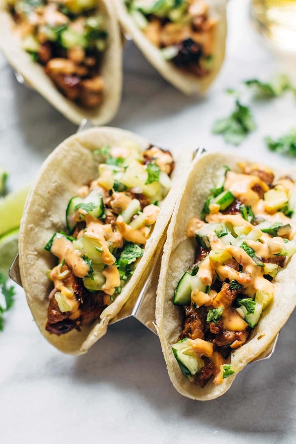 Caramelized pork tacos with pineapple salsa
