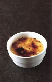 Caramelized rice pudding, flavored with prunes and Grand Marnier