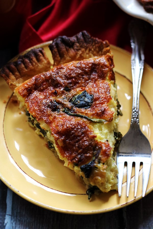 Caramelized shallot and Swiss chard quiche