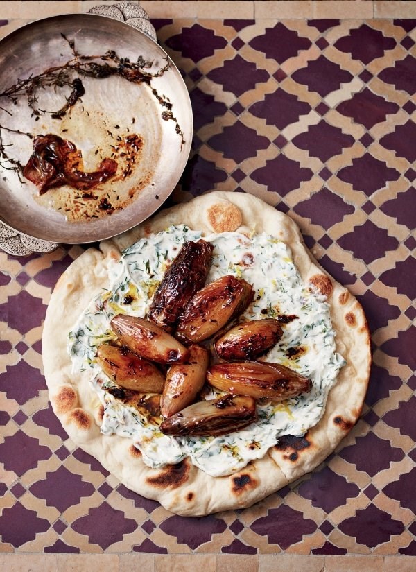 Caramelized shallots with herby labneh