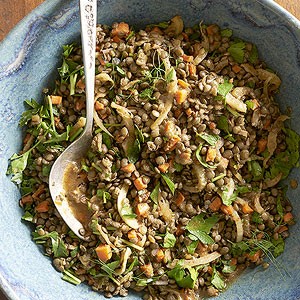 Caramelized veggie lentil salad