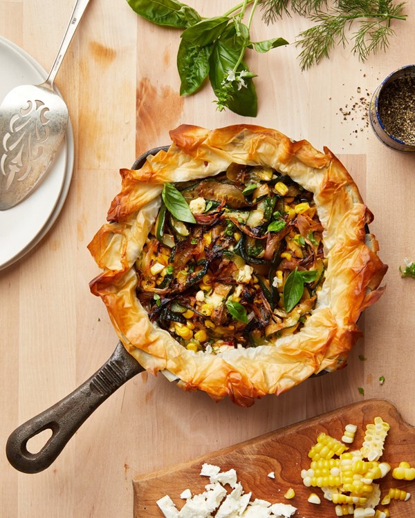 Caramelized zucchini phyllo pie
