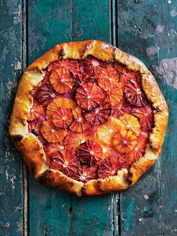 Caraway and blood orange tart