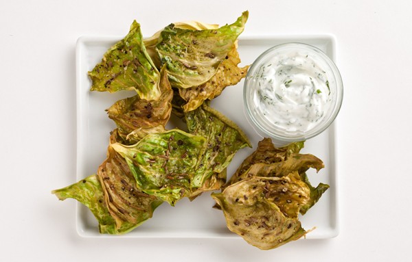 Caraway cabbage chips with dill yogurt