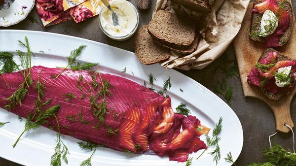 Caraway-cured salmon with horseradish & beetroot