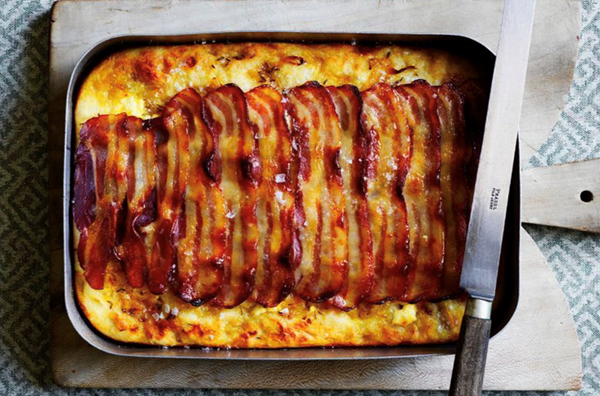 Caraway, onion and bacon focaccia