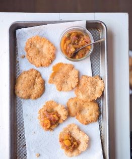 Caraway seed pastries with mango chilli jam