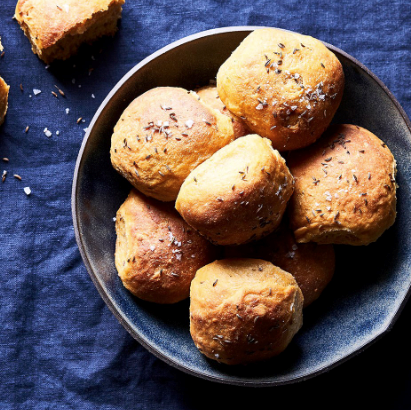 Caraway-sweet potato rolls