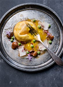 Carbonara raviolo + farm-fresh egg + speck