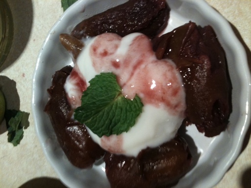 Cardamom & red wine poached dates with orange blossom yoghurt