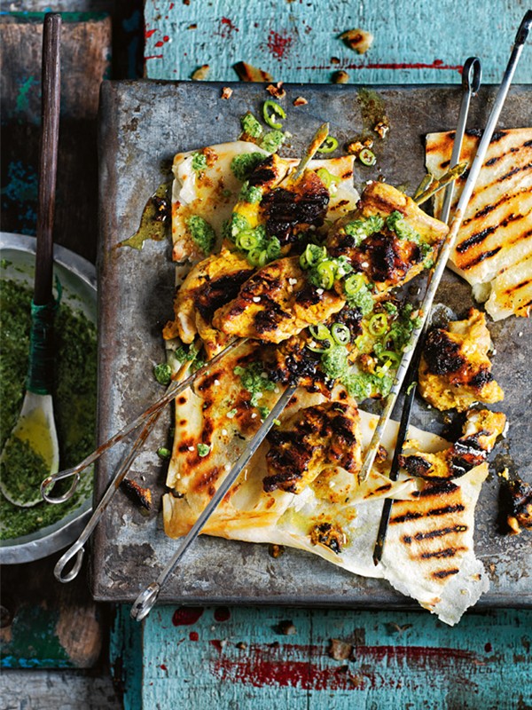 Cardamom and coconut chicken skewers