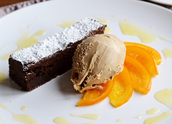 Cardamom and orange brownies with candied orange 