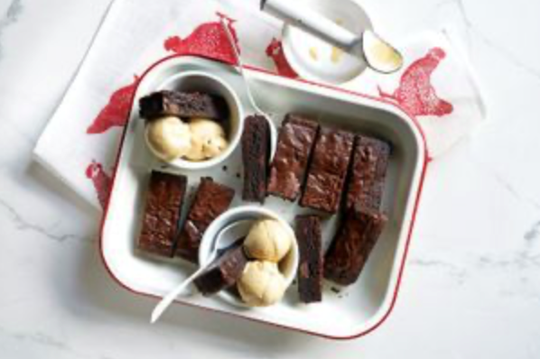 Cardamom brownies with sweetened condensed milk ice cream