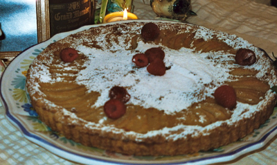 Cardamom-pear tart with browned-butter custard