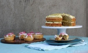 Cardamom pistachio cake with white chocolate ganache