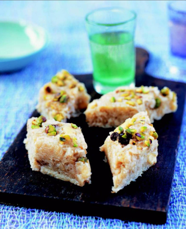Cardamom-scented banana fudge with coconut (Halwa)