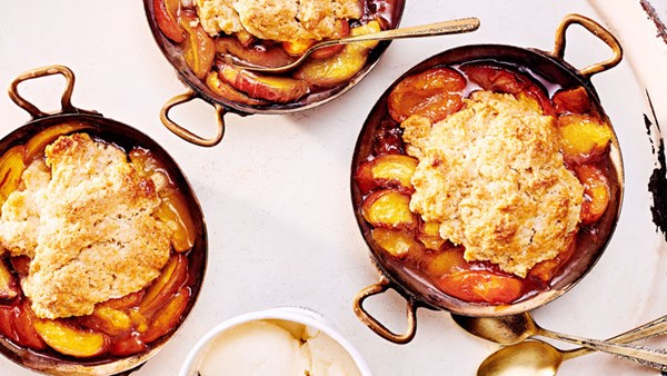 Cardamom-scented peach-apricot cobblers