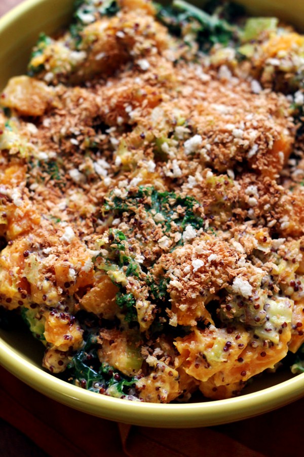 Cardamom-spiced butternut squash and kale gratin