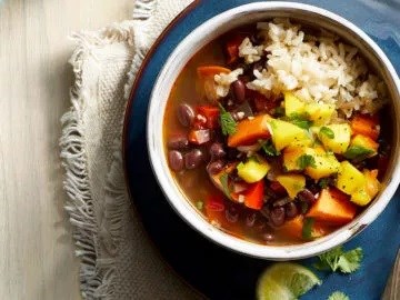 Caribbean black bean soup with mango relish