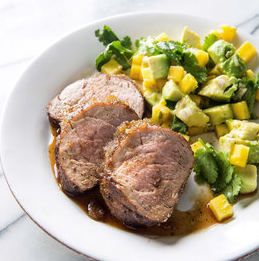 Caribbean pork tenderloin with avocado-mango salad