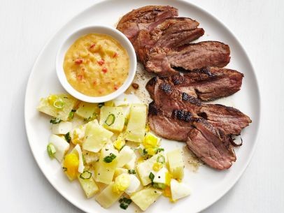 Caribbean pork with potato salad
