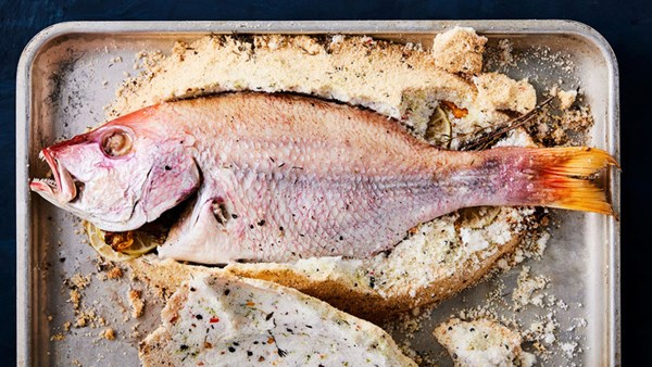 Caribbean-spiced salt-roasted snapper