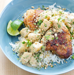 Caribbean-style chicken with coconut milk and cilantro