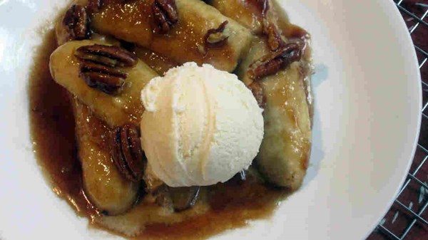 Carmelized bananas  with nuts and orange liqueur